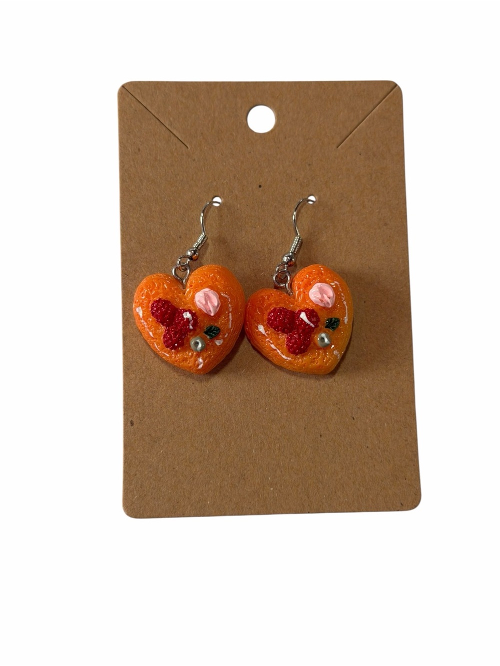 Handmade Orange Heart Drop Earrings with Red Accent
